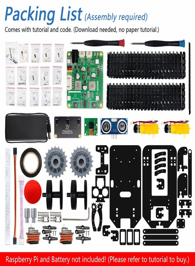 Freenove Tank Robot Kit for Raspberry Pi 5 4 B 3 B+ Zero 2 W, Crawler Chassis, Grab Objects, Ball Tracing, Line Tracking, Obstacle Avoidance, App Control, Camera, Servo (Raspberry Pi NOT Included) - Image 2